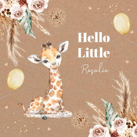 Felicitatie kaart geboorte dochter giraffe bohemian bloemen