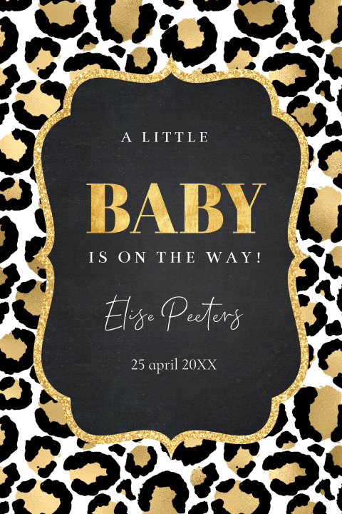 Uitnodiging babyshower feest panterprint zwart