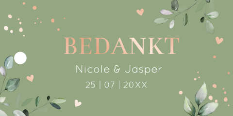 Label rechthoek bedankt rosegoudfolie | 10 stuks 70x35 mm