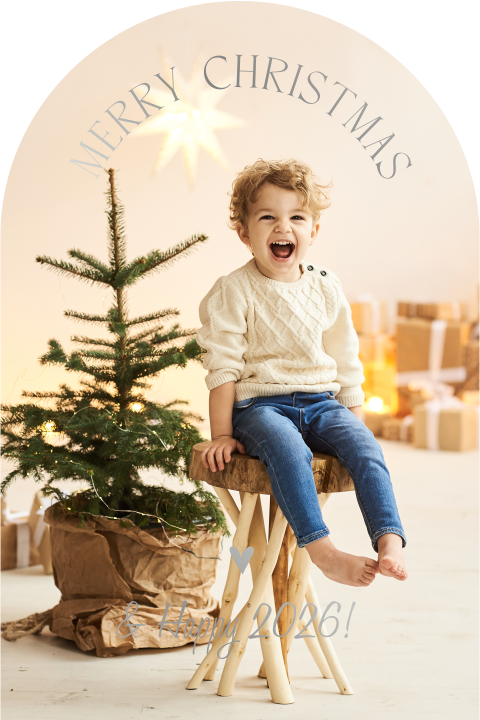 Kerstkaart met foto boog en luxe zilverfolie