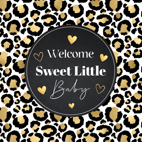 Felicitatie kaart geboorte dochter baby panterprint goudlook