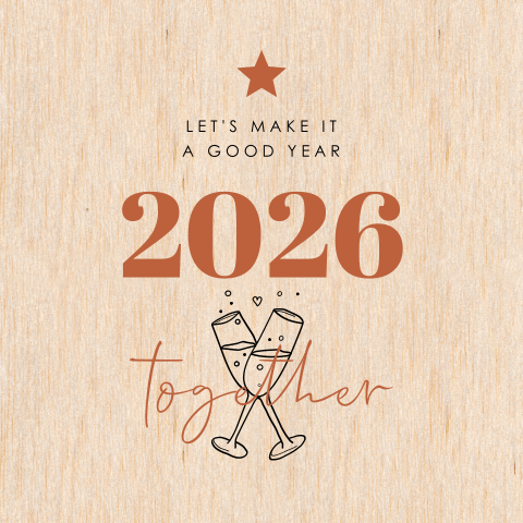 Kerstkaart echt hout jaartal 2026