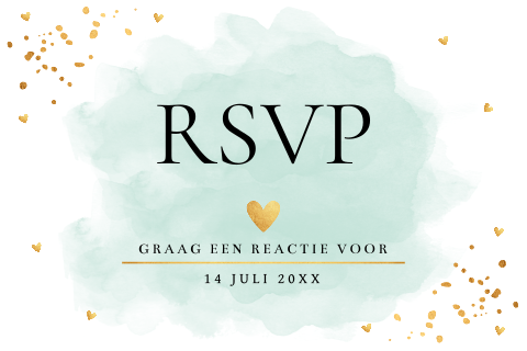 RSVP kaartje bruiloft mintgroen waterverf goudlook