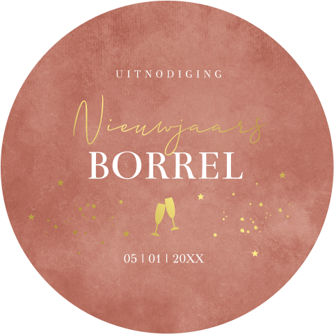 Uitnodiging nieuwjaarsborrel rond terracotta roze goudfolie