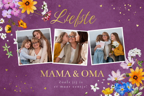 Moederdagkaart fotocollage bloemen goudfolie