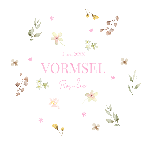 Uitnodiging vormsel vorm bloem watercolour bloemen hoogglans