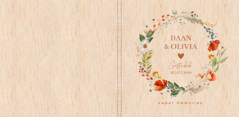 Gastenboek huwelijk veldbloemen rood houtlook