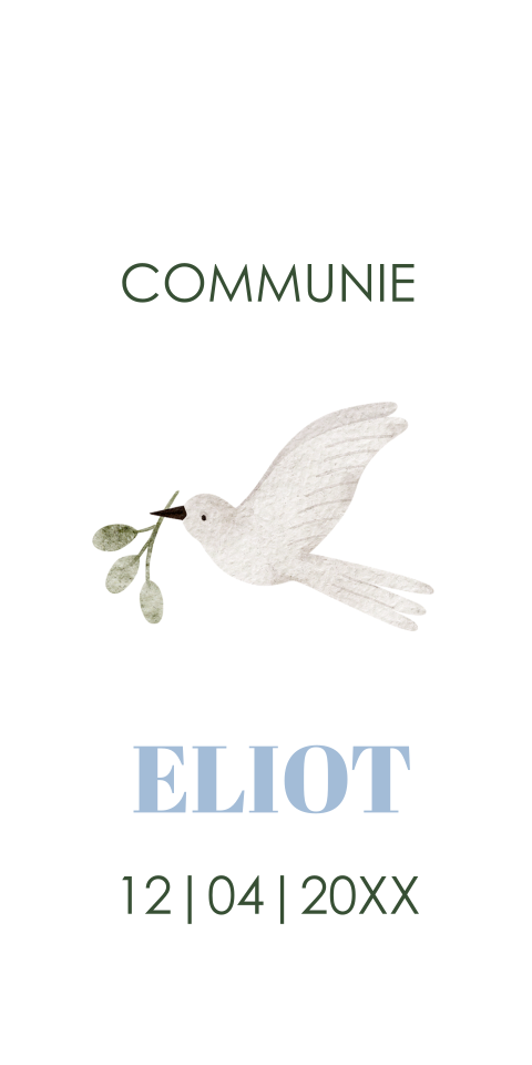 Communie labeltje jongen vogel blauw
