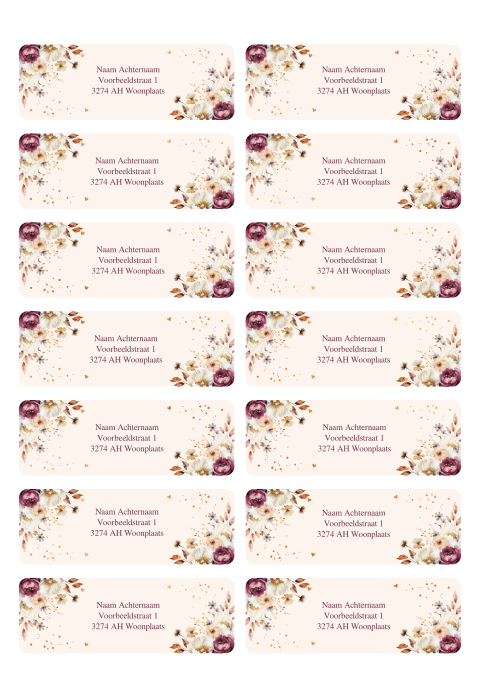Adresstickers bloemen aubergine koperfolie