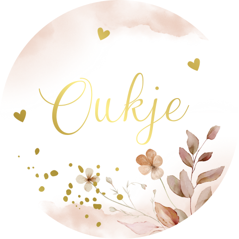 Stickers rond communie bloemen terracotta goudfolie