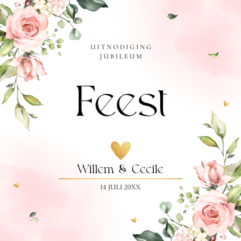 Jubileum uitnodiging 60 jaar getrouwd roze bloemen watercolour