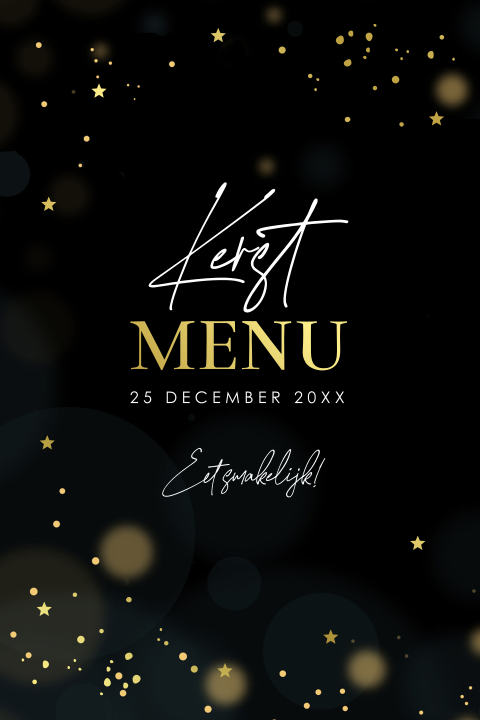 Stijlvolle luxe kerstmenukaart zwart met goudfolie