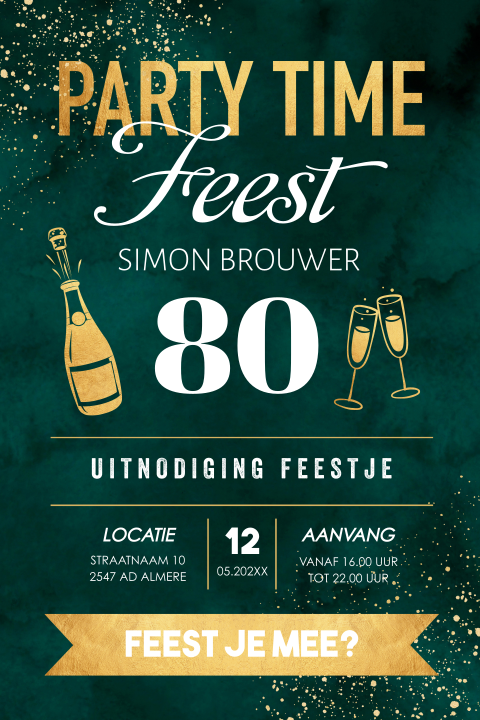 Verjaardag uitnodiging 80 jaar groen goudlook typografie
