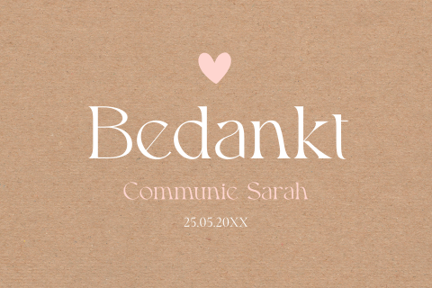 Bedankkaart communie kraft look meisje roze hartje