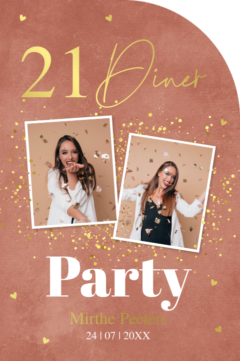 Uitnodiging 21 jaar diner party verjaardag vrouw foto goudfolie
