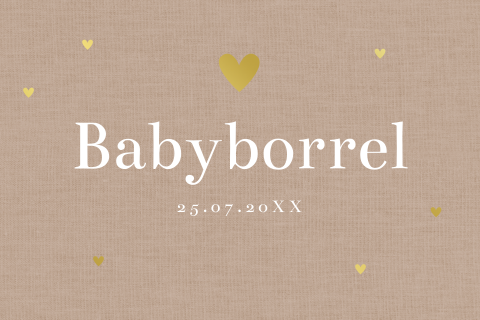 Kraamborrelkaartje beige linnenlook goudfolie