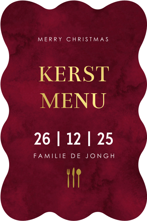 Stijlvolle kerstmenukaart rood golvend kader goudfolie