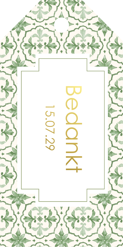 Bruiloft labeltje mediterraans groen goudfolie | 18 stuks
