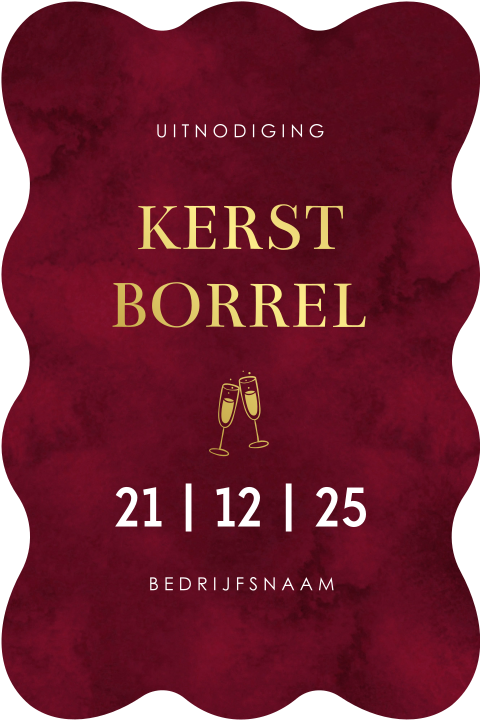 Kerstborrel uitnodiging zakelijk rood golvend kader goudfolie