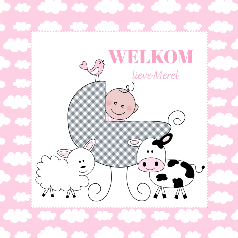 Felicitatie kaart geboorte dochter baby meisje kinderwagen roze