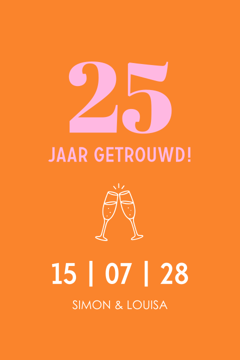 Jubileum uitnodiging huwelijk 25 jaar getrouwd oranje typografie