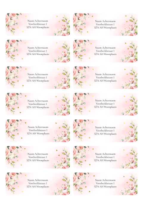 Adresstickers pink flowers watercolour | 14 stuks 97X34 mm