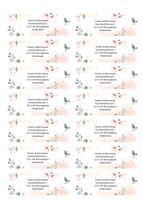 Adresstickers meisje bloemen roze | 14 stuks 97X34 mm