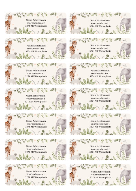 Adresstickers geboortekaartje safari jungle dieren