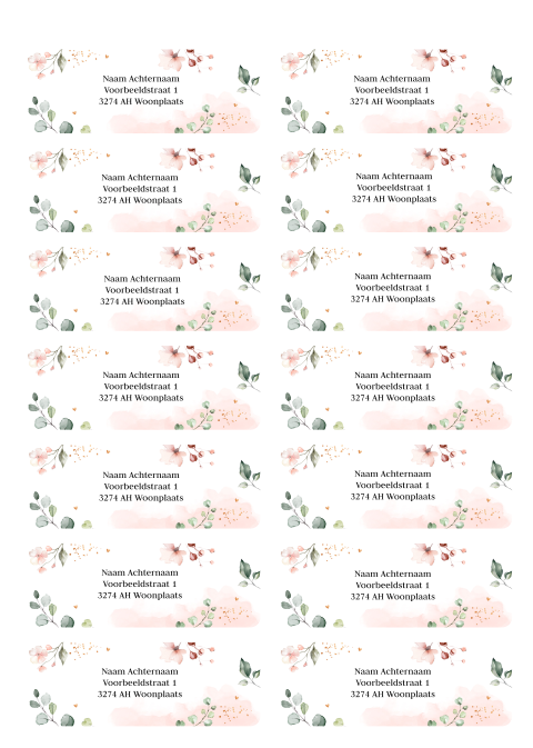 Adresstickers roze botanisch bladeren groen