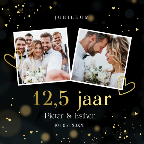 Jubileum uitnodiging 12,5 jaar getrouwd zwart foto goudfolie
