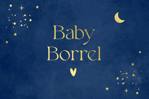Babyborrel kaartje donkerblauw met spetters goudfolie