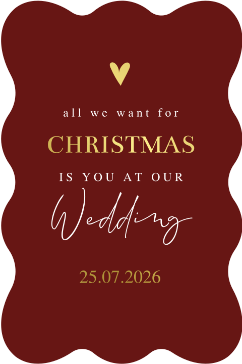 Save the Date kerstkaart rood goudfolie golvend kader
