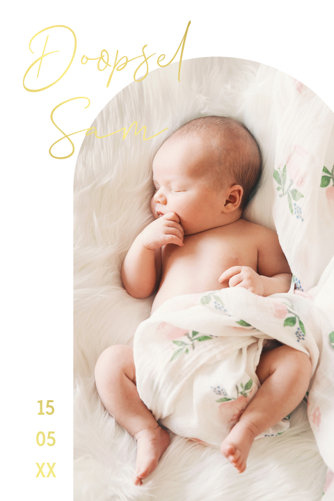 Doopkaart meisje of jongen foto boog goudfolie