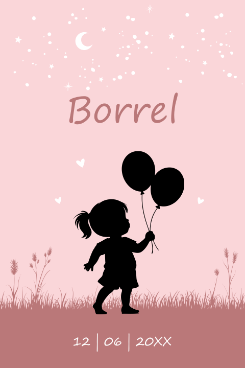 Babyborrel kaartje meisje roze silhouet