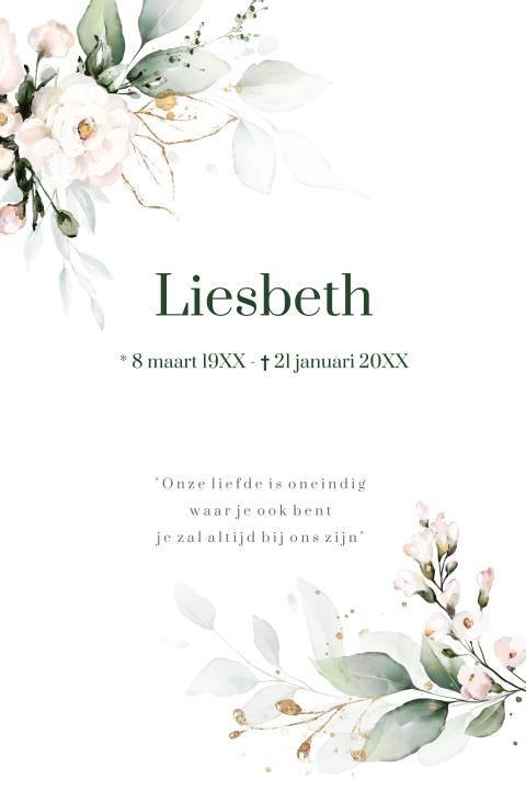 Rouwkaart mooie watercolour bloemen groen botanisch vrouw