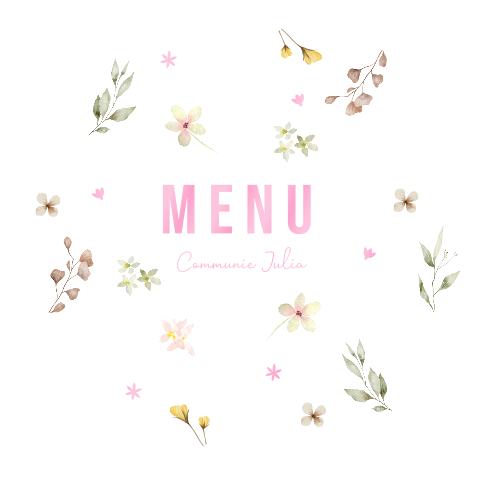 Menukaart communie vorm bloem watercolour bloemen hoogglans