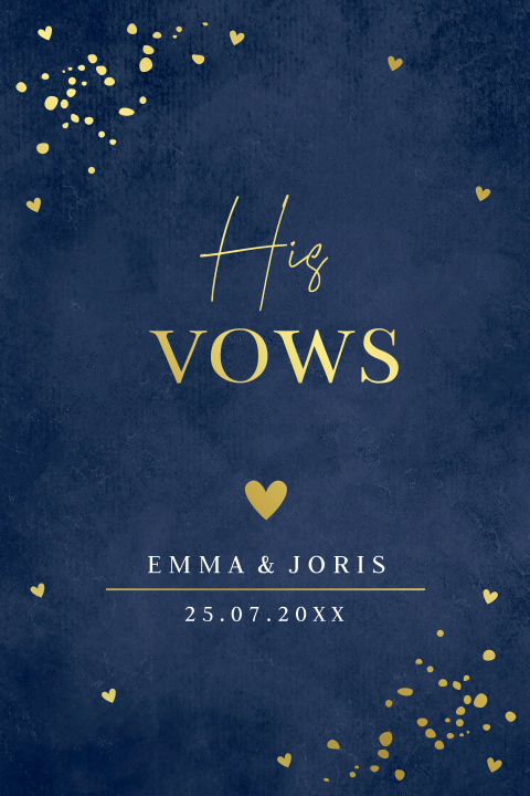 Geloftenkaart blauw spetters hartjes goudfolie