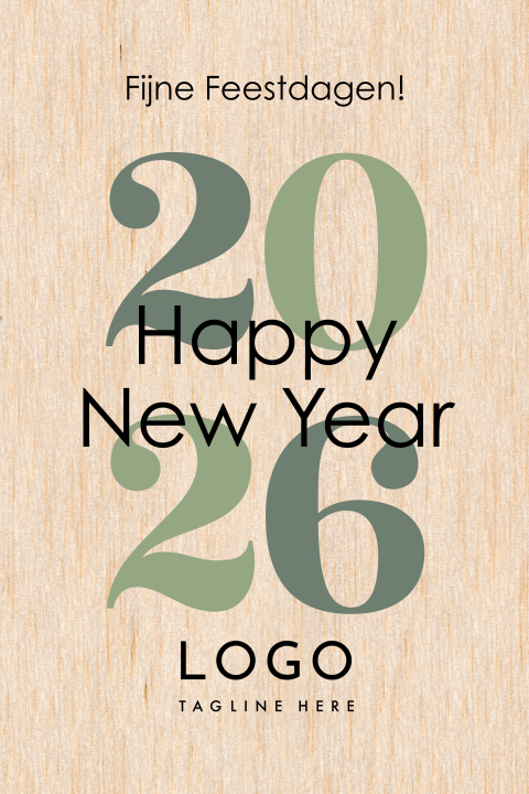 Zakelijke kerstkaart echt hout 2026 Happy New Year