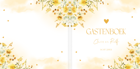 Gastenboek bruiloft elegante bloemen geel watercolour