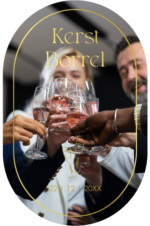 Uitnodiging kerstborrel ovaal eigen foto goudfolie