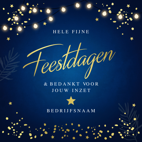 Zakelijke kerstkaart blauw met luxe goudfolie