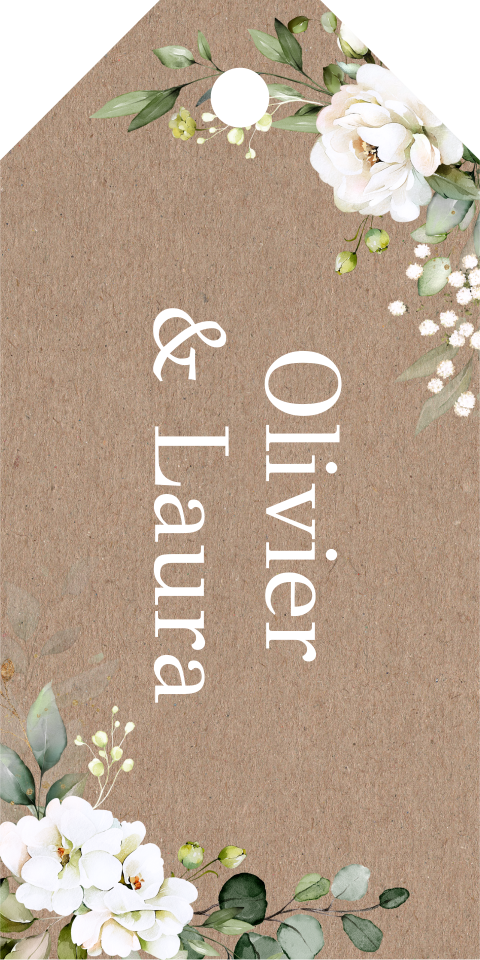 Labeltjes huwelijk kraftlook witte bloemen |  16 stuks