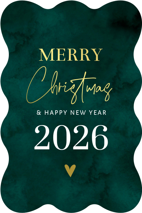 Kerstkaart groen originele vorm golvend groen goudfolie