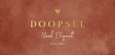 Doopkaart roestbruin panorama naam hartje goudfolie