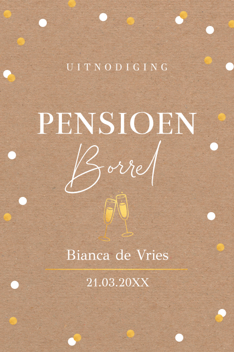 Pensioen uitnodiging kraftlook confetti goudlook