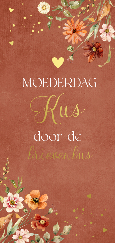 Moederdagkaart bloemen roestbruin goudfolie