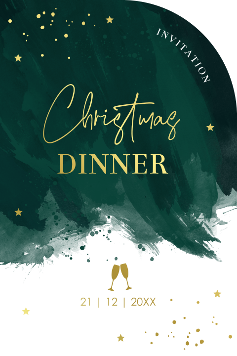 Christmas Dinner invitation groen zakelijk watercolor goudfolie