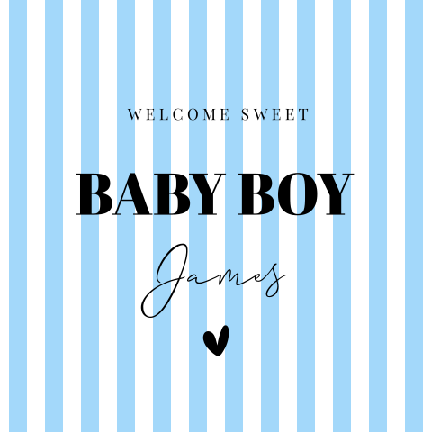 Felicitatie kaart geboorte zoon baby jongen strepen blauw