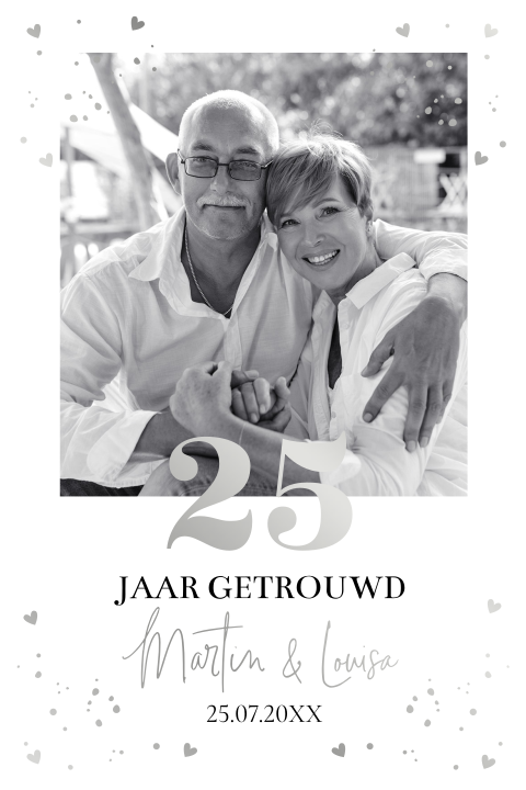 Jubileum uitnodiging huwelijk 25 jaar getrouwd met foto zilverfolie