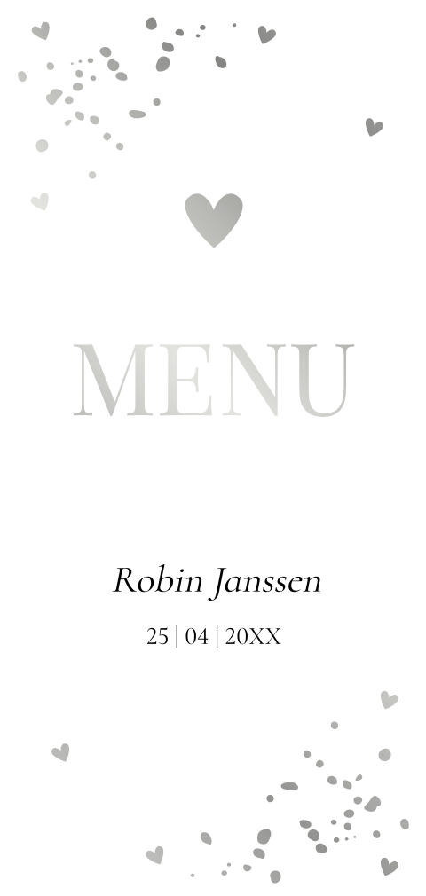 Menukaart communie wit langwerpig zilverfolie